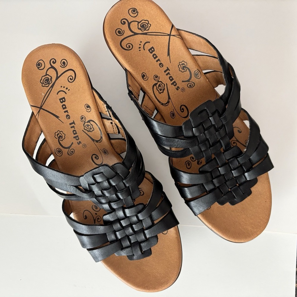 Bare Traps Women's Dillian Sandals Size 6.5 Medium Black Woven‎ Boho Hippie